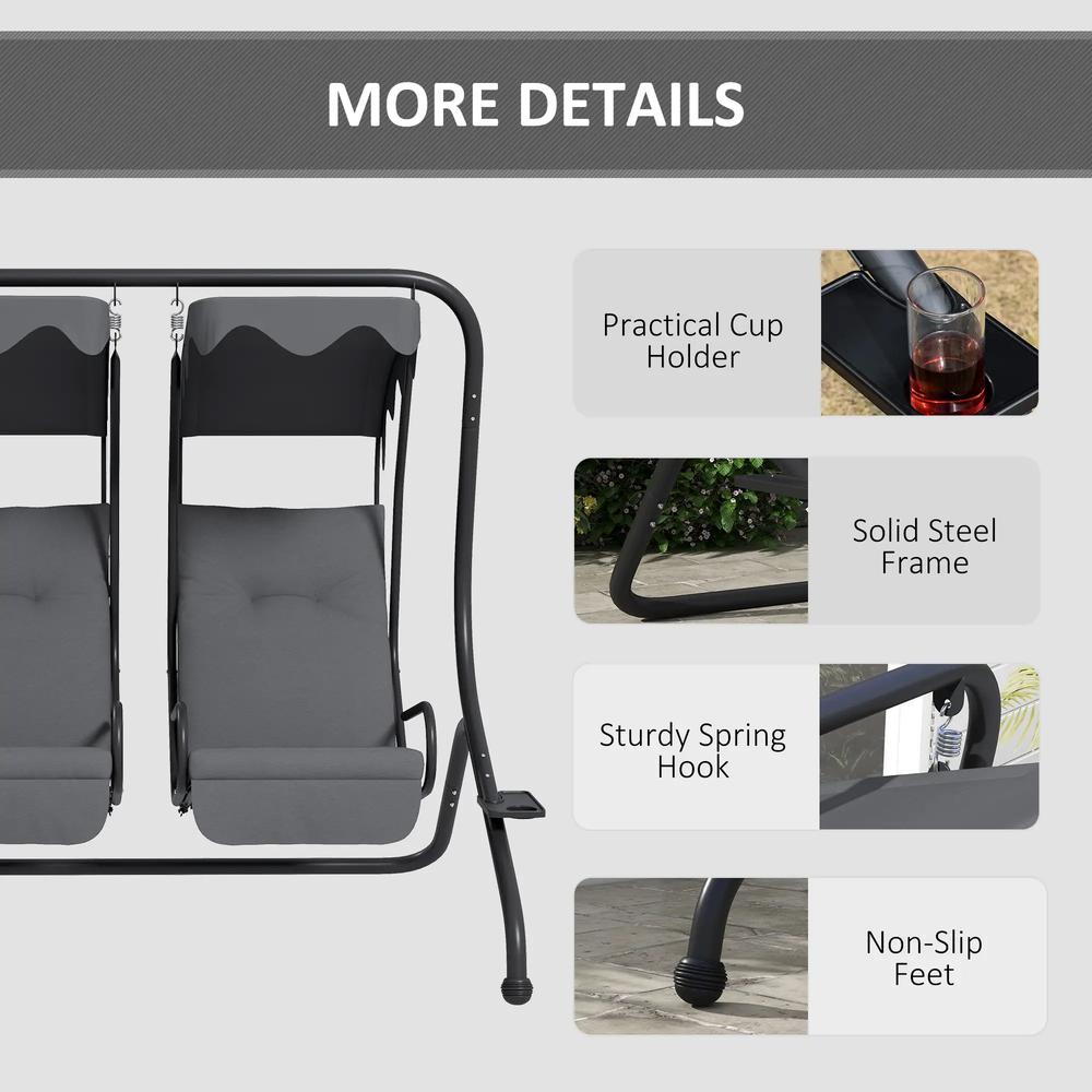 Outsunny Two-Seat Garden Swing Chair, with Protective Canopy 4