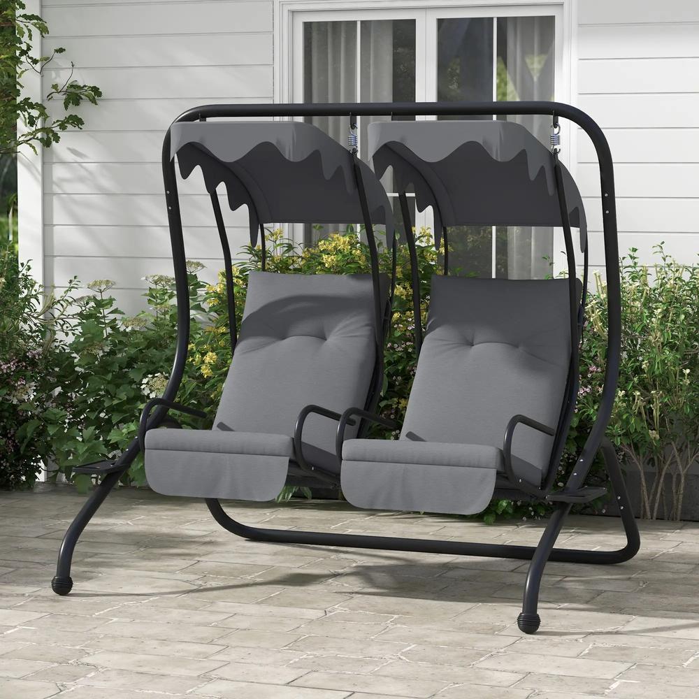Outsunny Two-Seat Garden Swing Chair, with Protective Canopy 9