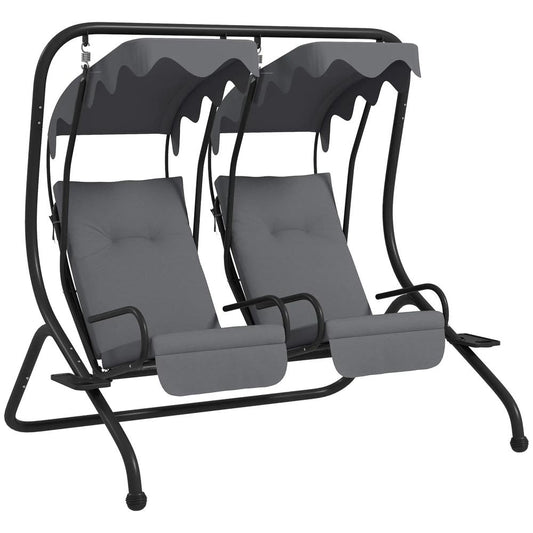 Outsunny Two-Seat Garden Swing Chair, with Protective Canopy 