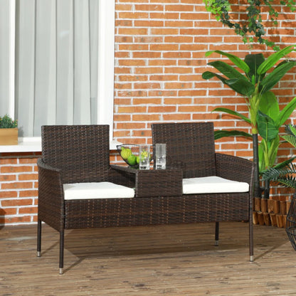 Outsunny Two-Seat Rattan Chair, with Middle Table