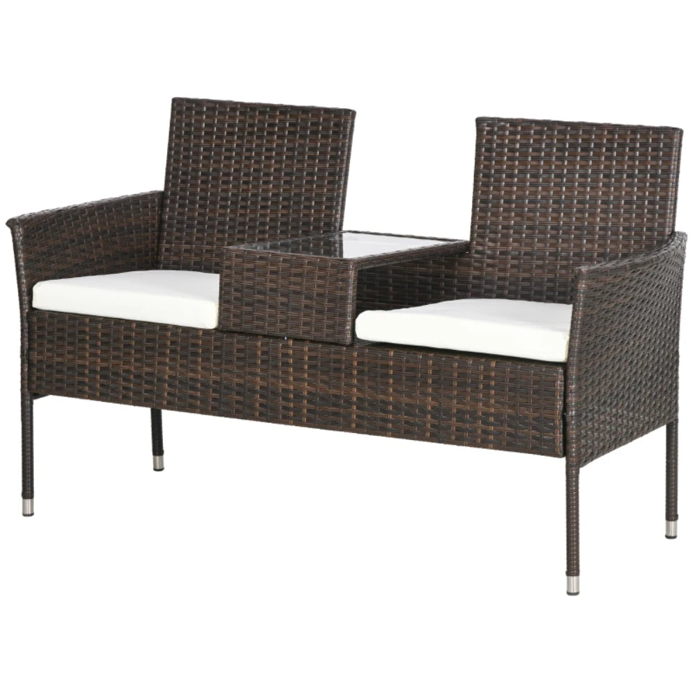 Outsunny Two-Seat Rattan Chair, with Middle Table