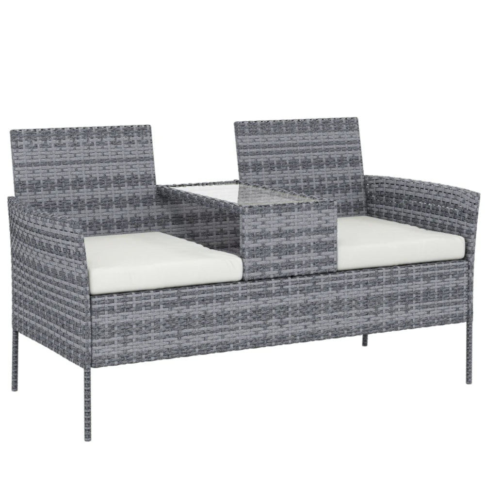 Outsunny Two-Seat Rattan Chair, with Middle Table