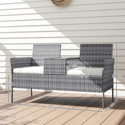 Outsunny Two-Seat Rattan Chair, with Middle Table
