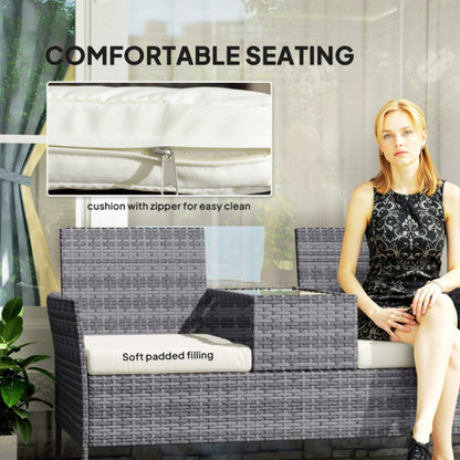 Outsunny Two-Seat Rattan Chair, with Middle Table