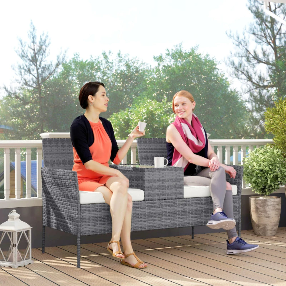 Outsunny Two-Seat Rattan Chair, with Middle Table