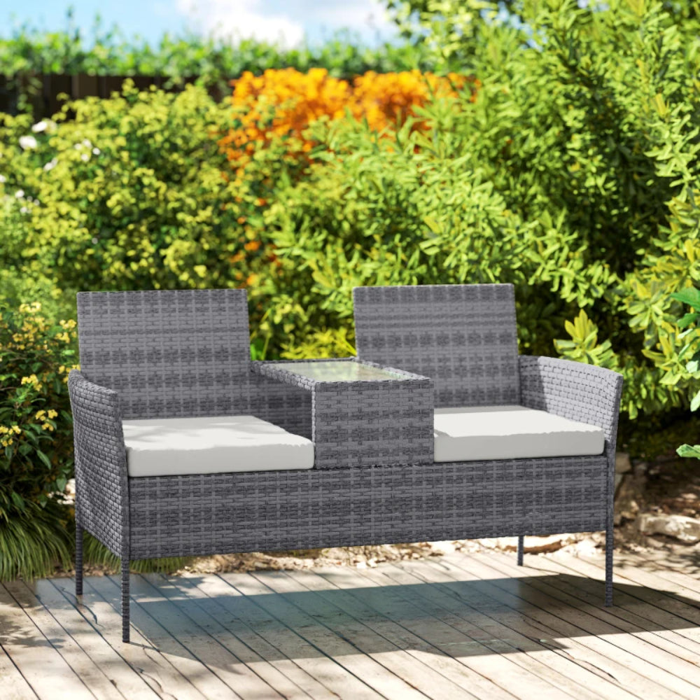 Outsunny Two-Seat Rattan Chair, with Middle Table