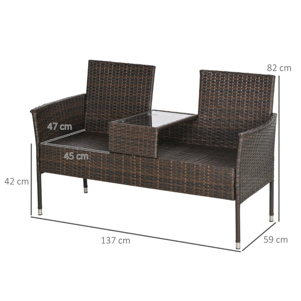 Outsunny Two-Seat Rattan Chair, with Middle Table