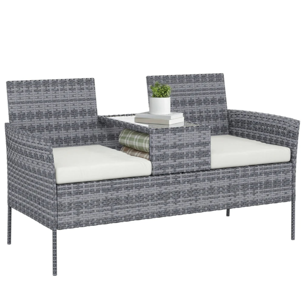 Outsunny Two-Seat Rattan Chair, with Middle Table