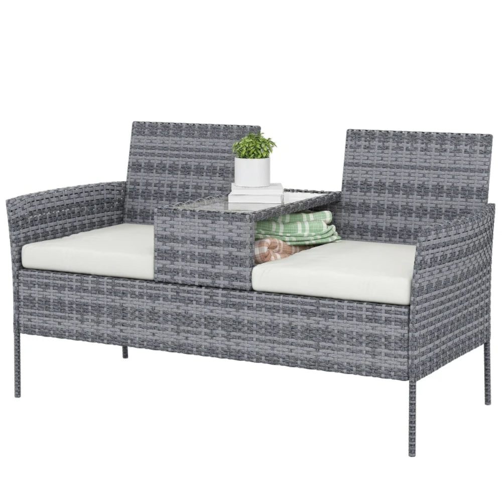 Outsunny Two-Seat Rattan Chair, with Middle Table