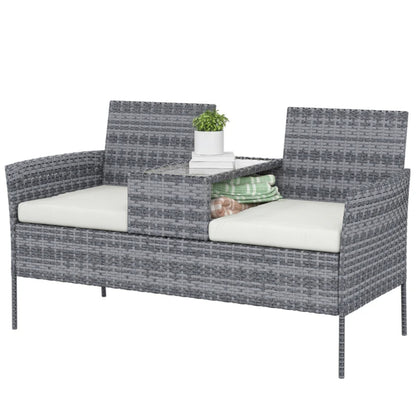 Outsunny Two-Seat Rattan Chair, with Middle Table