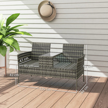 Outsunny Two-Seat Rattan Chair, with Middle Table