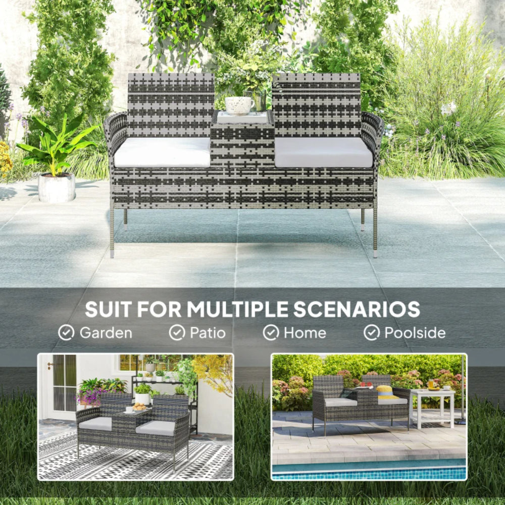 Outsunny Two-Seat Rattan Chair, with Middle Table