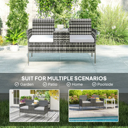 Outsunny Two-Seat Rattan Chair, with Middle Table