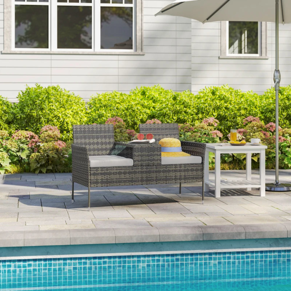 Outsunny Two-Seat Rattan Chair, with Middle Table