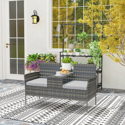 Outsunny Two-Seat Rattan Chair, with Middle Table