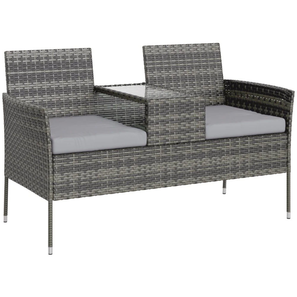 Outsunny Two-Seat Rattan Chair, with Middle Table
