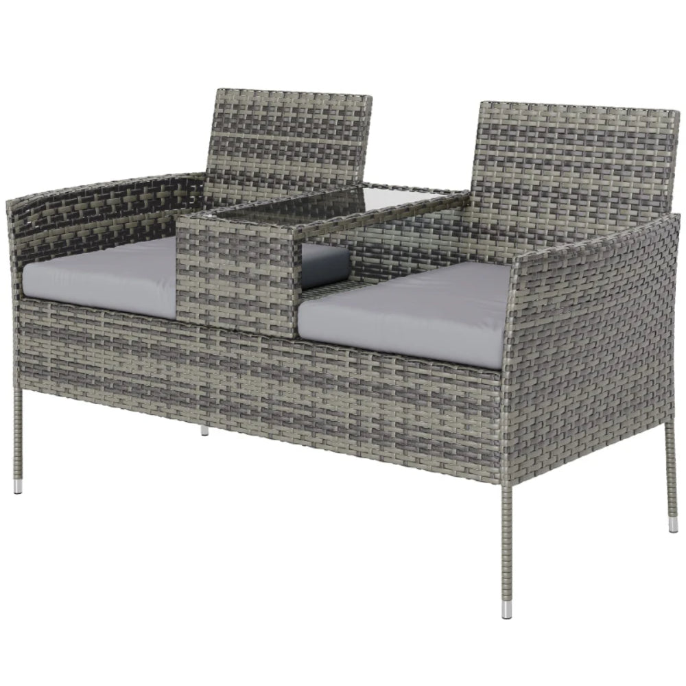 Outsunny Two-Seat Rattan Chair, with Middle Table