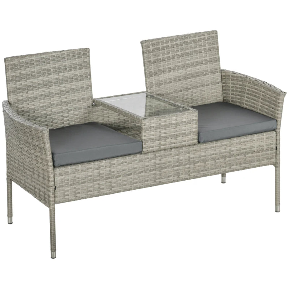 Outsunny Two-Seat Rattan Chair, with Middle Table