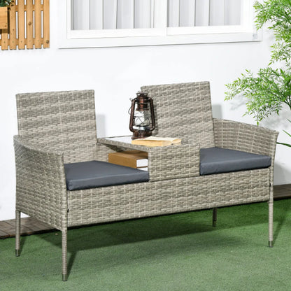 Outsunny Two-Seat Rattan Chair, with Middle Table