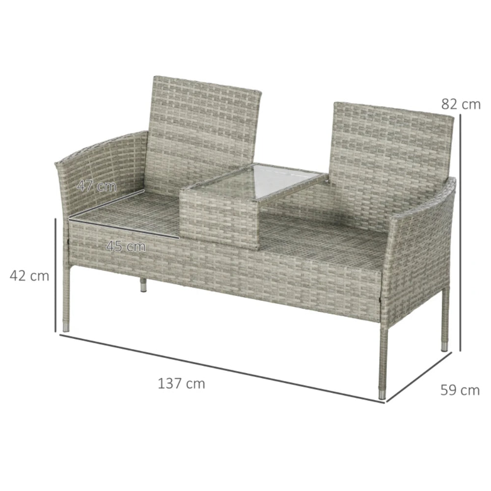 Outsunny Two-Seat Rattan Chair, with Middle Table