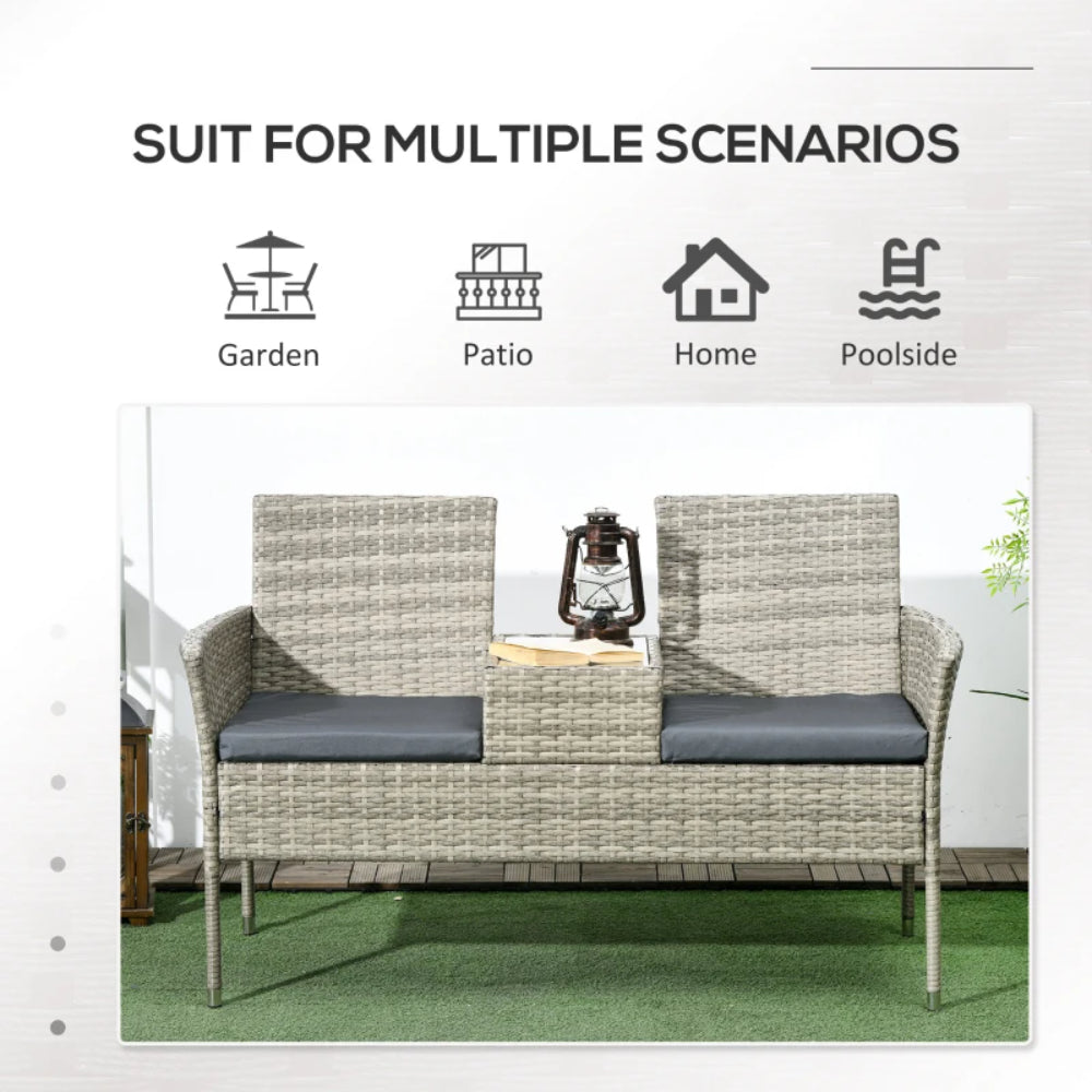 Outsunny Two-Seat Rattan Chair, with Middle Table