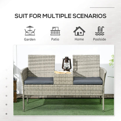 Outsunny Two-Seat Rattan Chair, with Middle Table