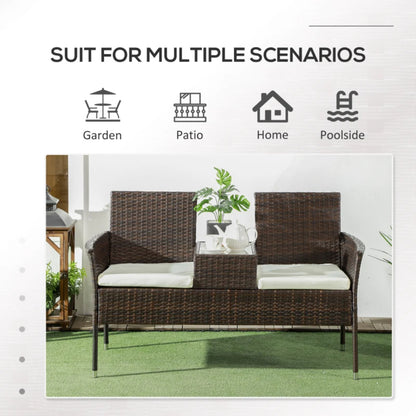 Outsunny Two-Seat Rattan Chair, with Middle Table