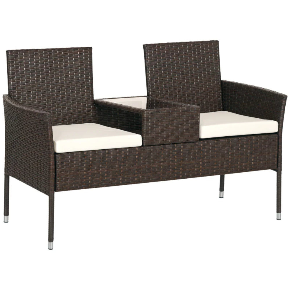 Outsunny Two-Seat Rattan Chair, with Middle Table