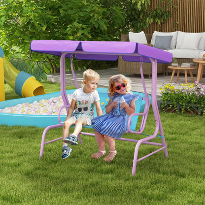 Outsunny Two Seater Kids Garden Swing, Fairy Themed kids Swing Chair with Adjustable Canopy, Safety Belts for Outdoor Use 1