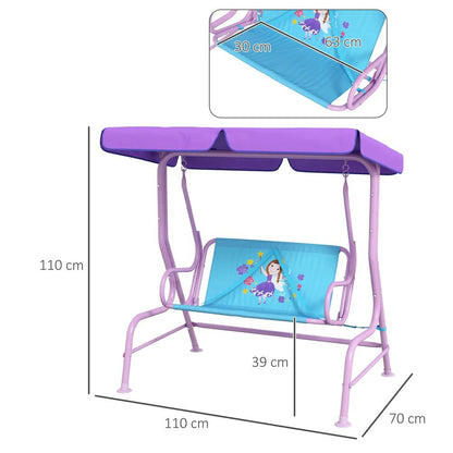 Outsunny Two Seater Kids Garden Swing, Fairy Themed kids Swing Chair with Adjustable Canopy, Safety Belts for Outdoor Use 2
