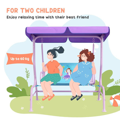 Outsunny Two Seater Kids Garden Swing, Fairy Themed kids Swing Chair with Adjustable Canopy, Safety Belts for Outdoor Use 3