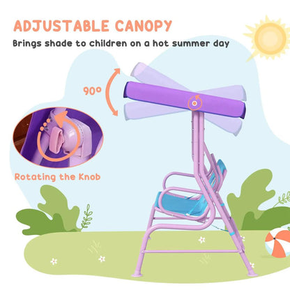 Outsunny Two Seater Kids Garden Swing, Fairy Themed kids Swing Chair with Adjustable Canopy, Safety Belts for Outdoor Use 4