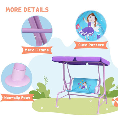 Outsunny Two Seater Kids Garden Swing, Fairy Themed kids Swing Chair with Adjustable Canopy, Safety Belts for Outdoor Use 5