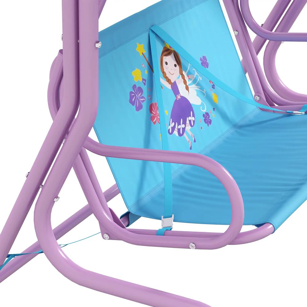 Outsunny Two Seater Kids Garden Swing, Fairy Themed kids Swing Chair with Adjustable Canopy, Safety Belts for Outdoor Use 7