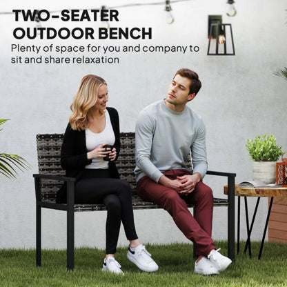 Outsunny Two-Seater Rattan Bench - Mixed Grey