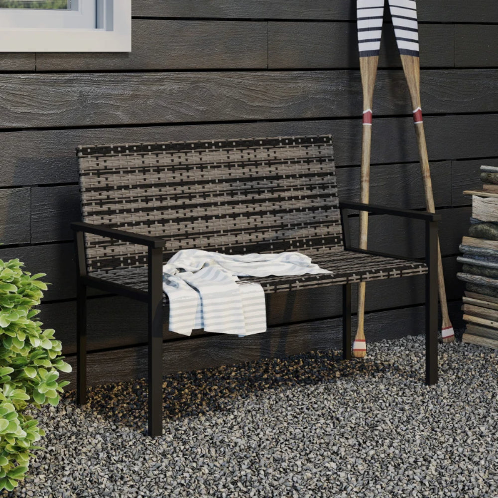 Outsunny Two-Seater Rattan Bench - Mixed Grey