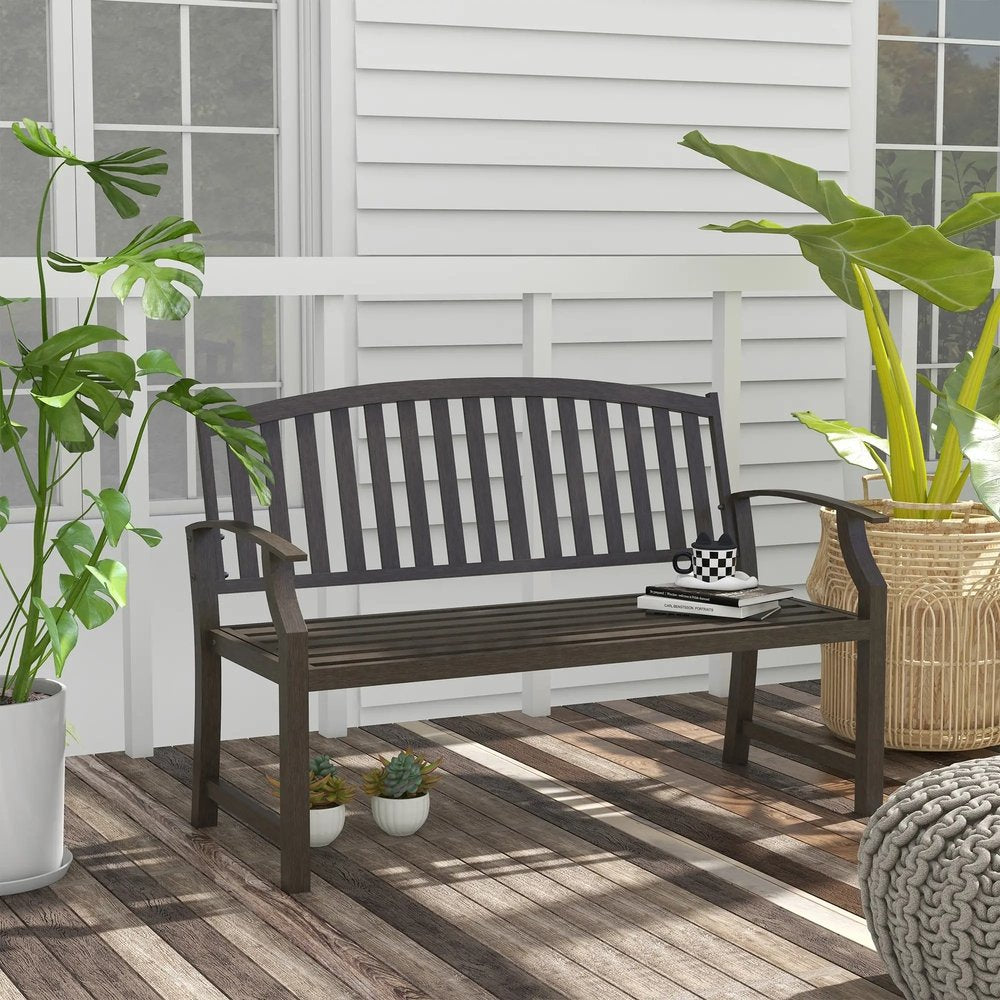 Outsunny Two-Seater Simple Metal Bench - Brown 1