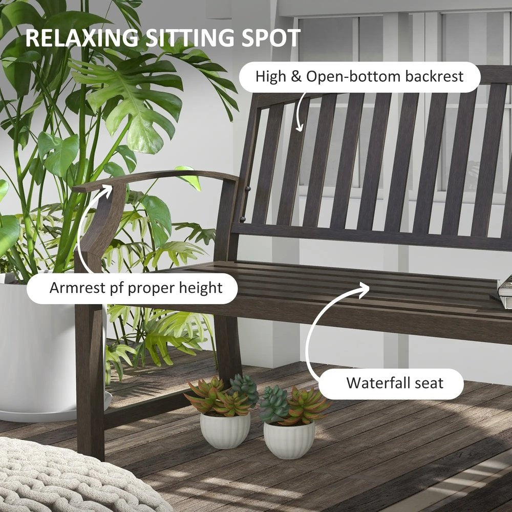 Outsunny Two-Seater Simple Metal Bench - Brown 4