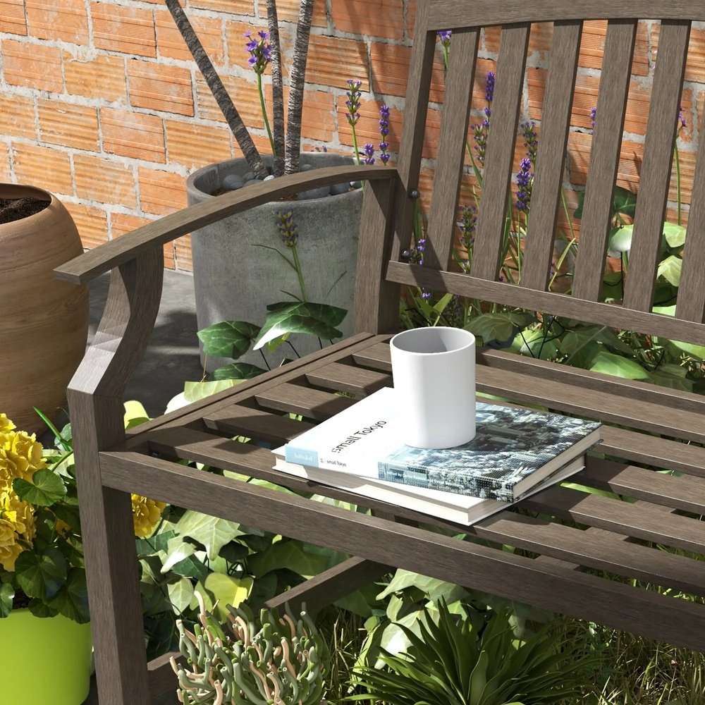 Outsunny Two-Seater Simple Metal Bench - Brown 6