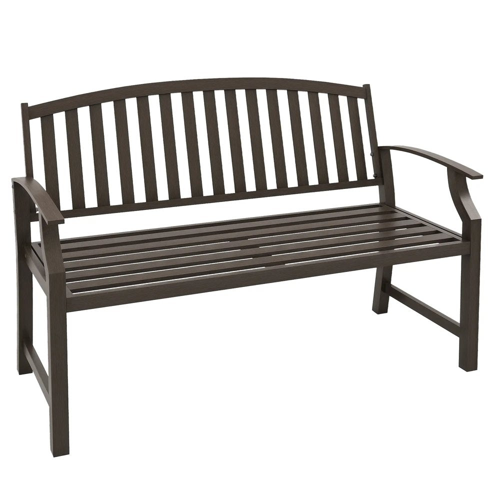 Outsunny Two-Seater Simple Metal Bench - Brown 9