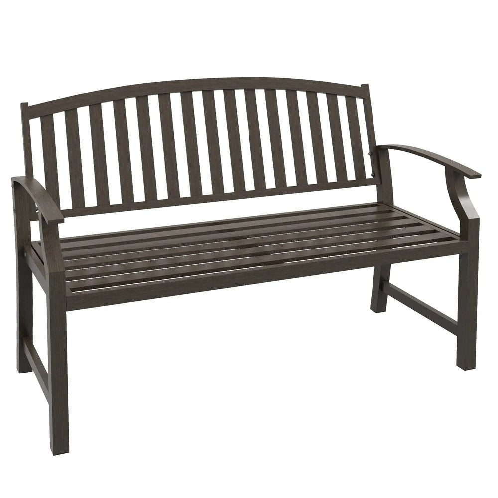 Outsunny Two-Seater Simple Metal Bench - Brown 