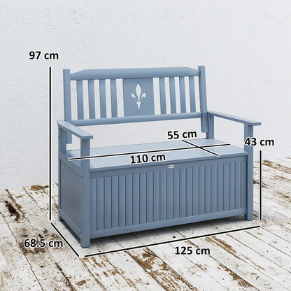 Outsunny Two-Seater Wooden Storage Bench - Grey 2