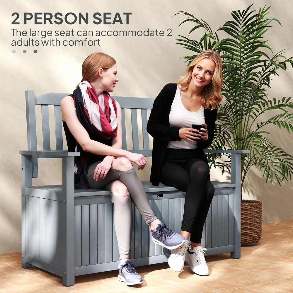 Outsunny Two-Seater Wooden Storage Bench - Grey 3