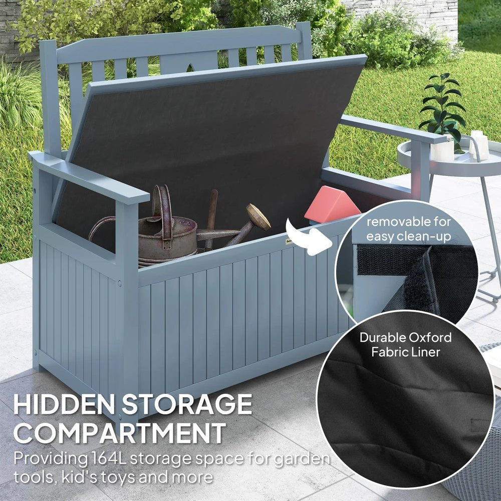 Outsunny Two-Seater Wooden Storage Bench - Grey 4