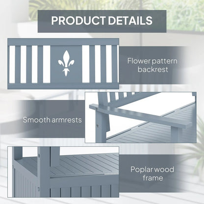 Outsunny Two-Seater Wooden Storage Bench - Grey 5