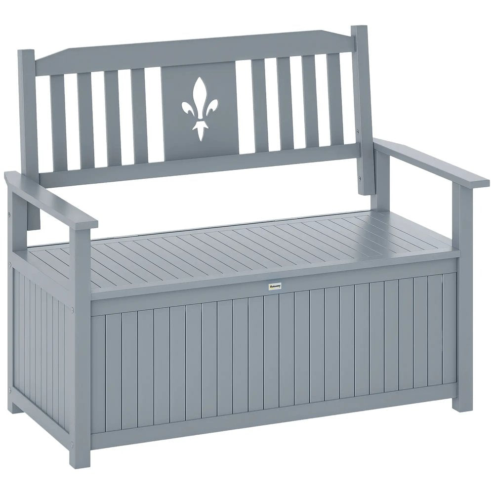 Outsunny Two-Seater Wooden Storage Bench - Grey 9