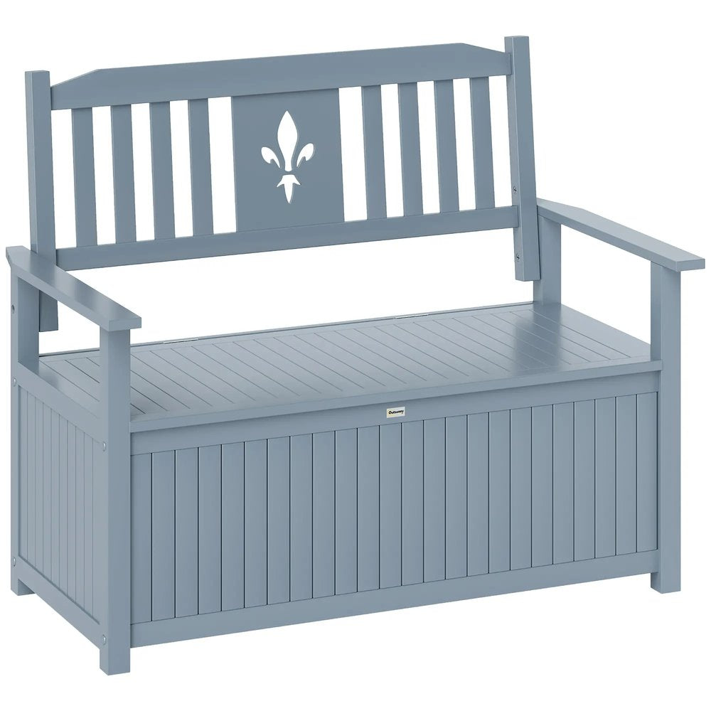 Outsunny Two-Seater Wooden Storage Bench - Grey 