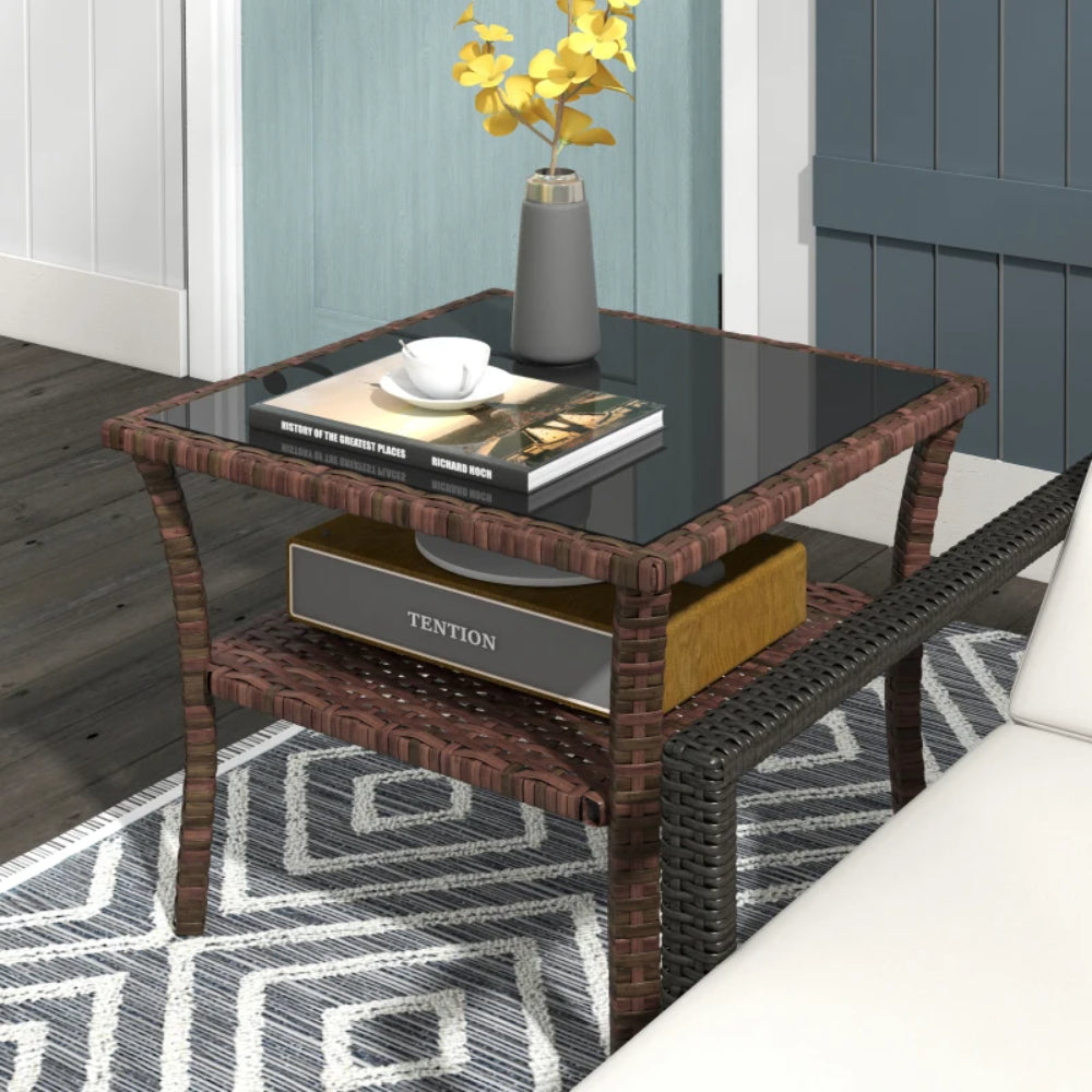 Outsunny Two-tier PE Rattan Square Coffee Table