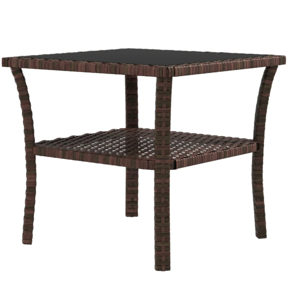 Outsunny Two-tier PE Rattan Square Coffee Table