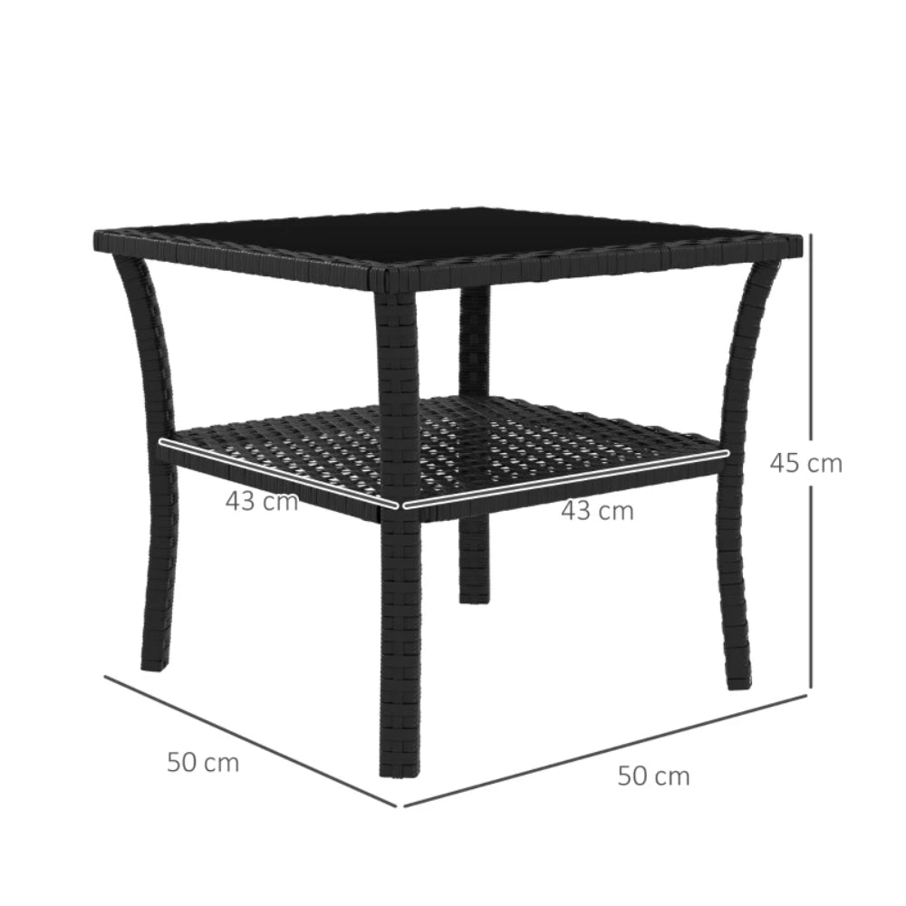 Outsunny Two-tier PE Rattan Square Coffee Table